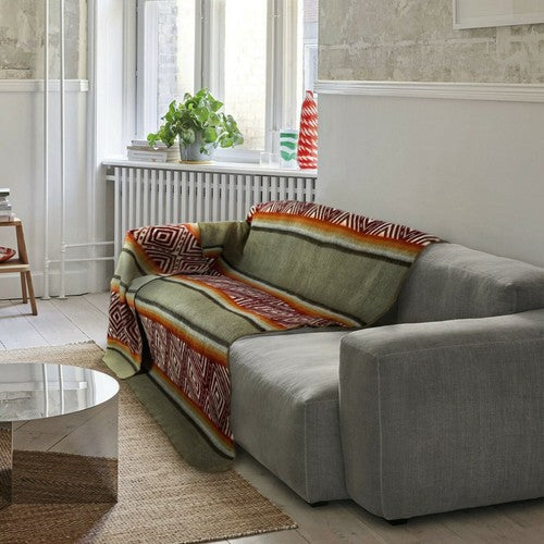 EXTRA LARGE SOFT & WARM ALPACA WOOL BLANKET 79x90" AZTEC PATTERN GRAY