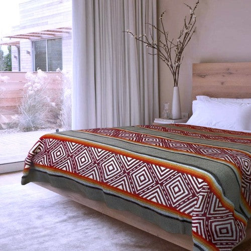 EXTRA LARGE SOFT & WARM ALPACA WOOL BLANKET 79x90" AZTEC PATTERN GRAY