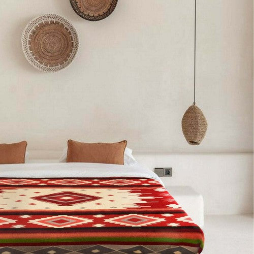 EXTRA LARGE THICK SOFT & WARM ALPACA WOOL BLANKET 90x76" AZTEC GEOMETRIC PATTERN