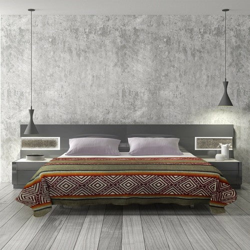 EXTRA LARGE SOFT & WARM ALPACA WOOL BLANKET 79x90" AZTEC PATTERN GRAY